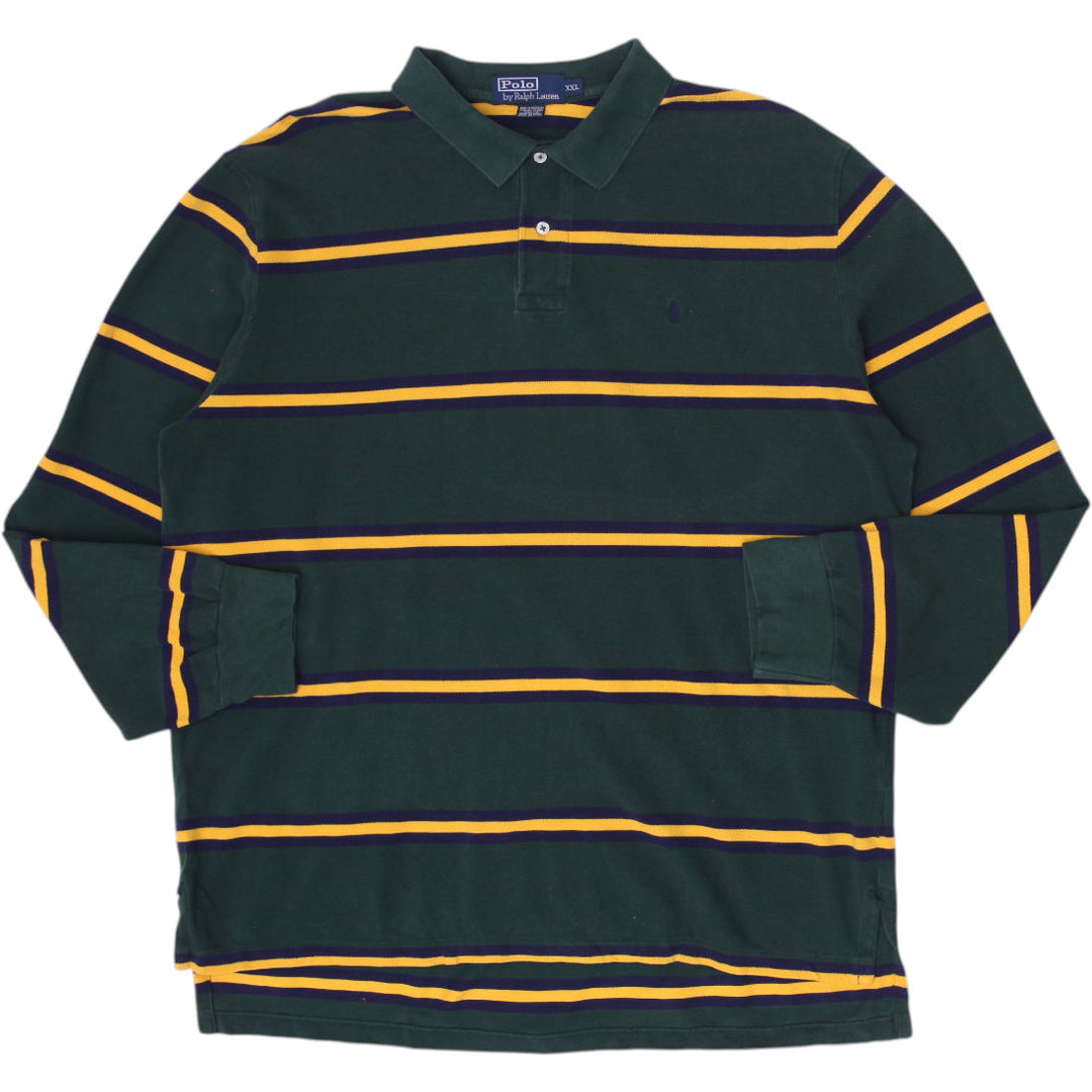 Vintage Mens Polo Ralph Lauren Rugby T-Shirt Green Striped Cotton Size XXL