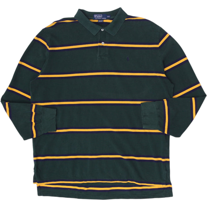 Vintage Mens Polo Ralph Lauren Rugby T-Shirt Green Striped Cotton Size XXL