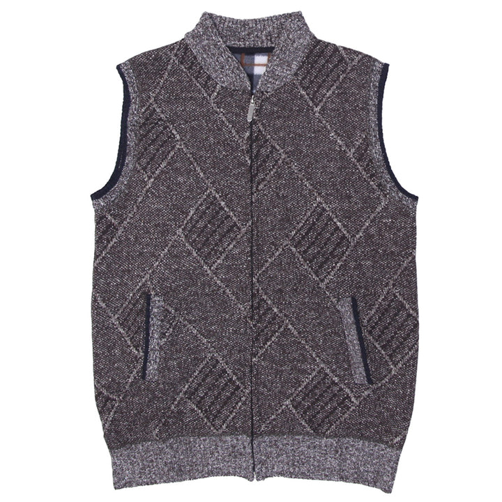Mens Sweater Vest Zip Up Plaid Lining Knitted Cardigan