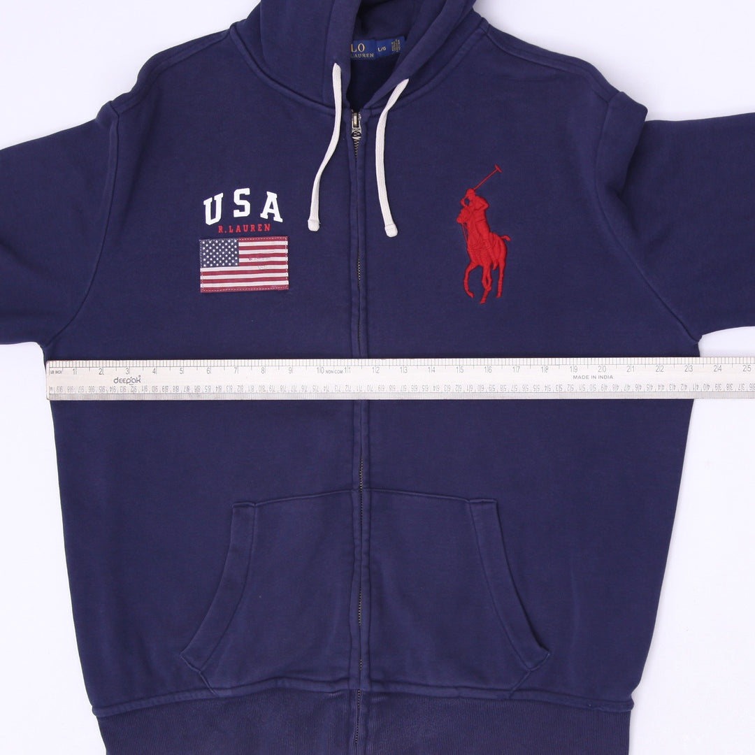 Polo Ralph Lauren USA Flag Big Pony Full Zip Hoodie Size L
