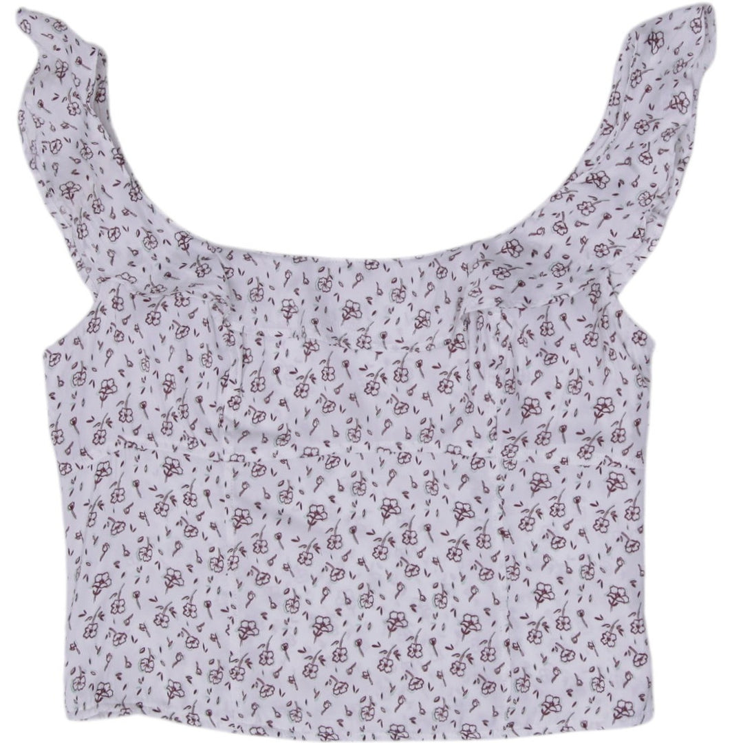 Y2K Ladies Free People Floral Ruffle Sleeve Crop Top Size L