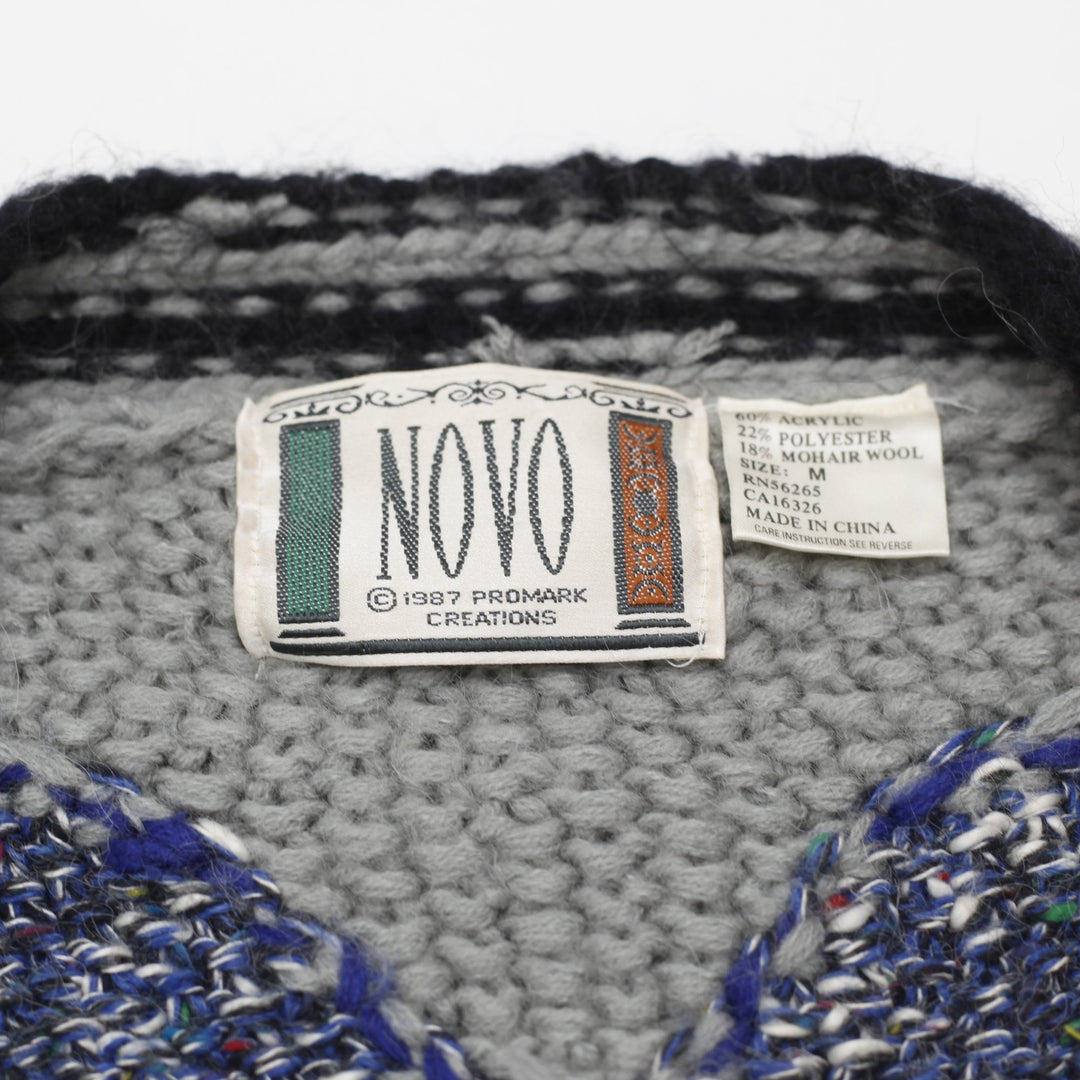 Vintage Mens Novo Geometric Knit Pattern Wool Blend Sweater Size M