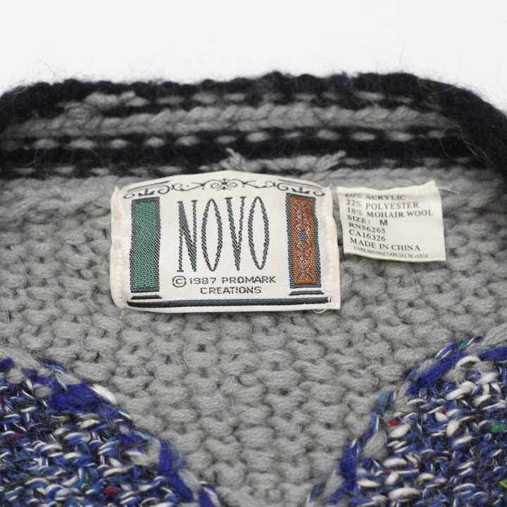 Vintage Mens Novo Geometric Knit Pattern Wool Blend Sweater Size M