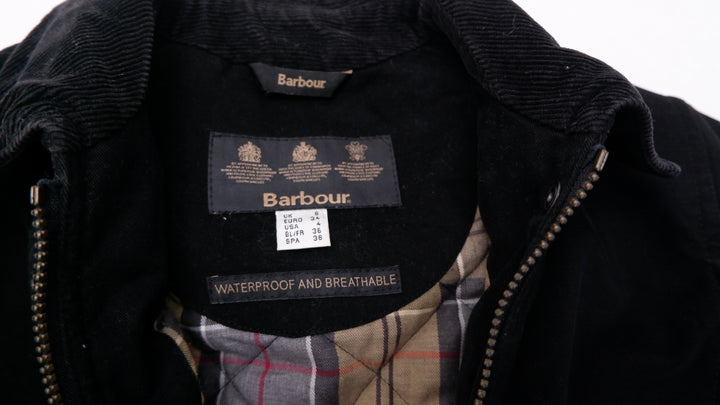 Ladies Barbour Waterproof And Breathable Plaid Lined Corduroy Collar Jacket