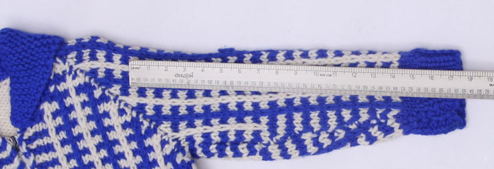 Vintage Ladies Blue Checkered Wool Knit Full Zip Winter Sweater Size L | Migration_Knitwear & Sweaters - View | Fashion Rerun