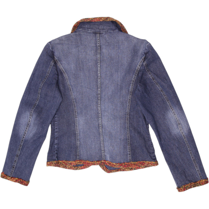 Vintage 90s Ladies Betty Barclay Paisley Boho Tapestry Trim Denim Blazer Jacket