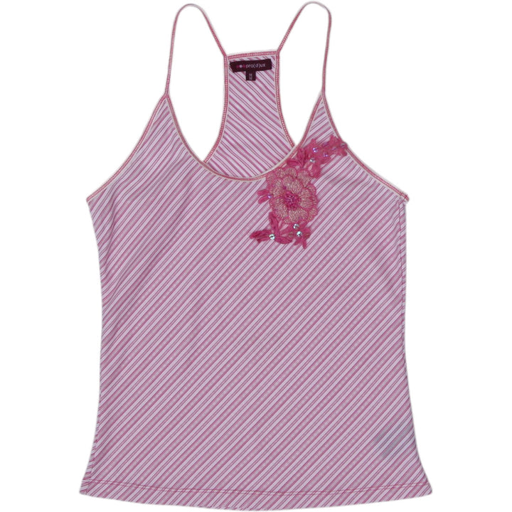 Y2K Ladies Striped Floral Lace Tank Top Size M | Migration_Y2K Tops | Fashion Rerun
