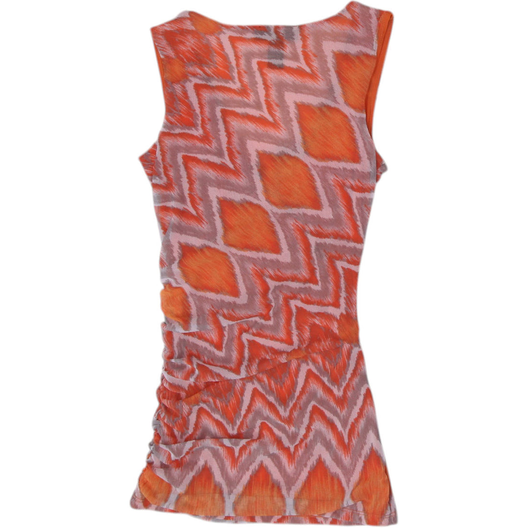 Y2K Ladies INC Mesh Wrap Geometric Chevron Orange Tank Top Size XS