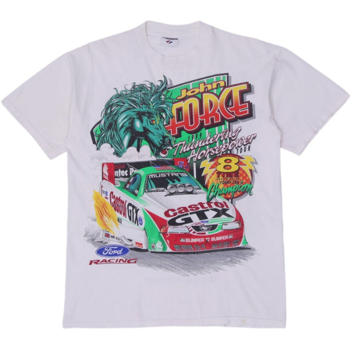 Vintage John Force Racing Castrol GTX 8-Time Champion Mustang Funny Car T-Shirt | Migration_T-Shirts | Fashion Rerun