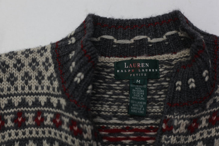 Vintage Ladies Lauren Ralph Lauren Downhill Skier Wool Knit Sweater Medium Full Zip
