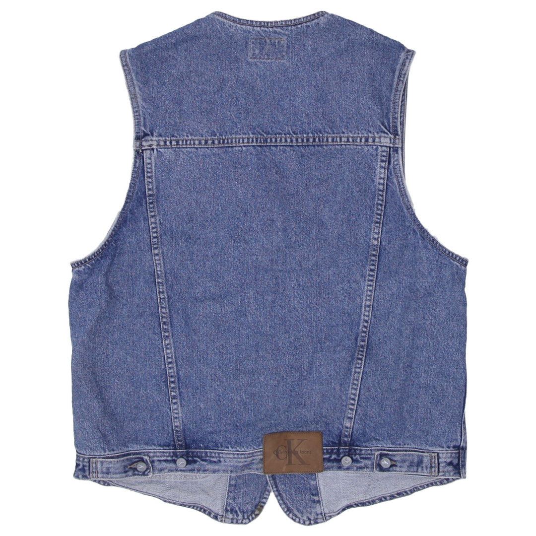 Vintage Calvin Klein Jeans Denim Button CK Vest Women’s Leather Patch