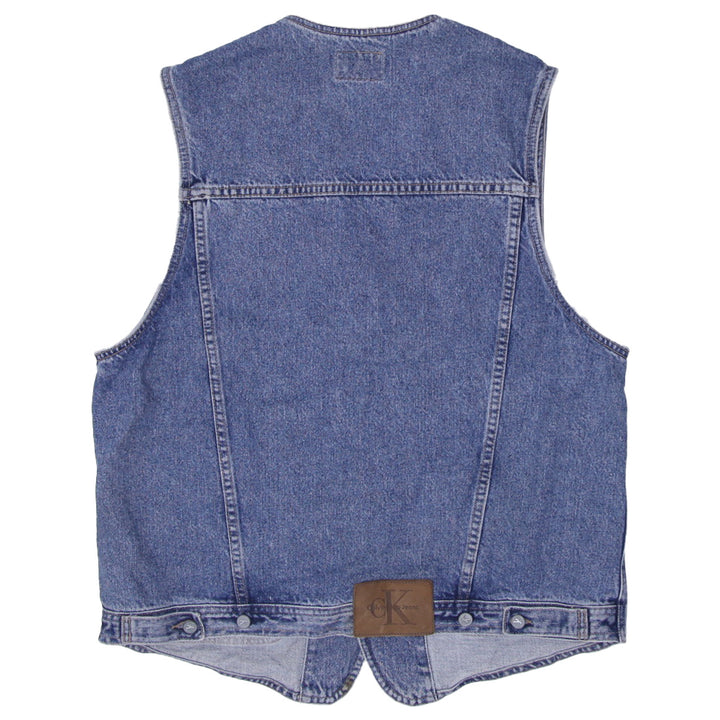 Vintage Calvin Klein Jeans Denim Button CK Vest Women’s Leather Patch