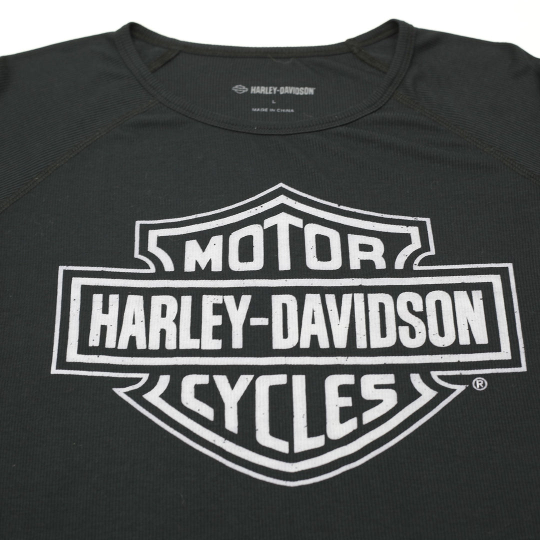 Mens Harley Davidson Shirt Black Long Sleeve Graphic Logo Size L