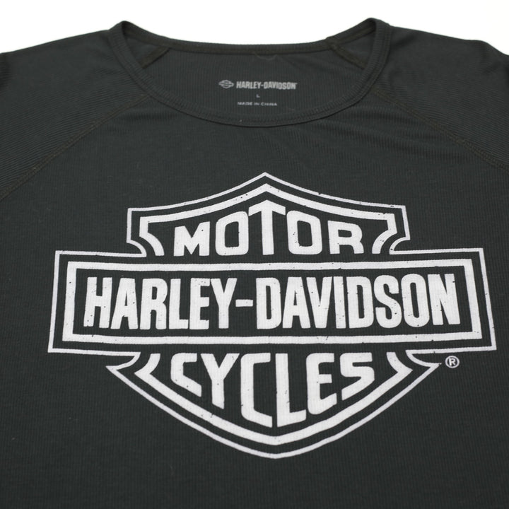 Mens Harley Davidson Shirt Black Long Sleeve Graphic Logo Size L