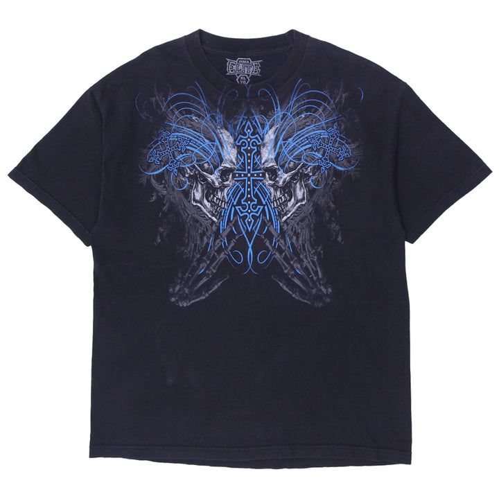 Y2K Mens MMA Elite Black Skulls Cross Tribal Cyber Grunge T-Shirt