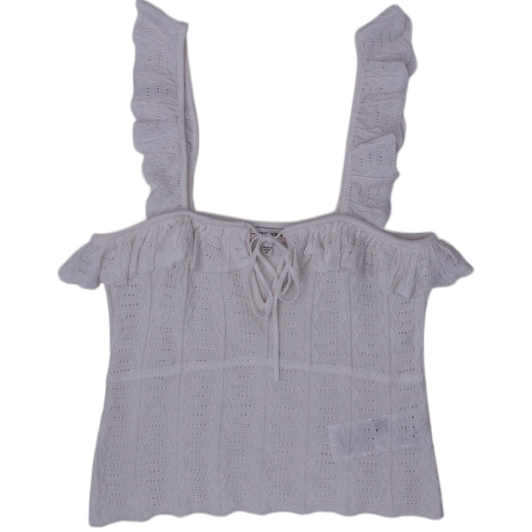 Y2K Ladies Guess Off White Eyelet Ruffle Sleeveless Crop Top Size M | Migration_Tops | Fashion Rerun