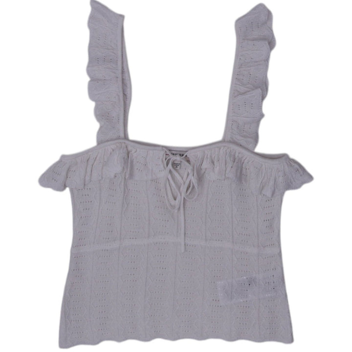 Y2K Ladies Guess Off White Eyelet Ruffle Sleeveless Crop Top Size M | Migration_Tops | Fashion Rerun