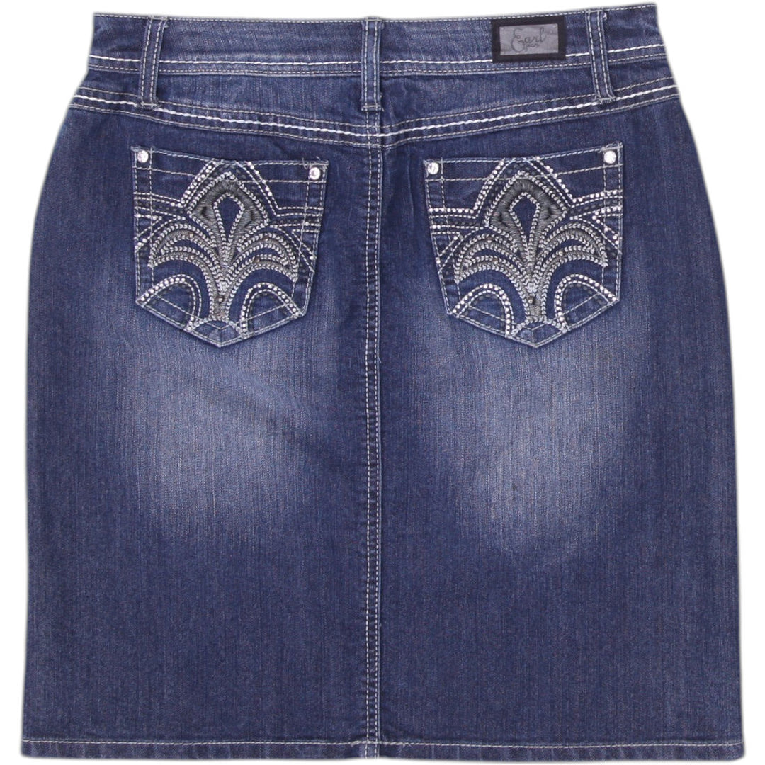 Y2K Ladies Earl Jean Denim Skirt Blue Embroidered Pockets