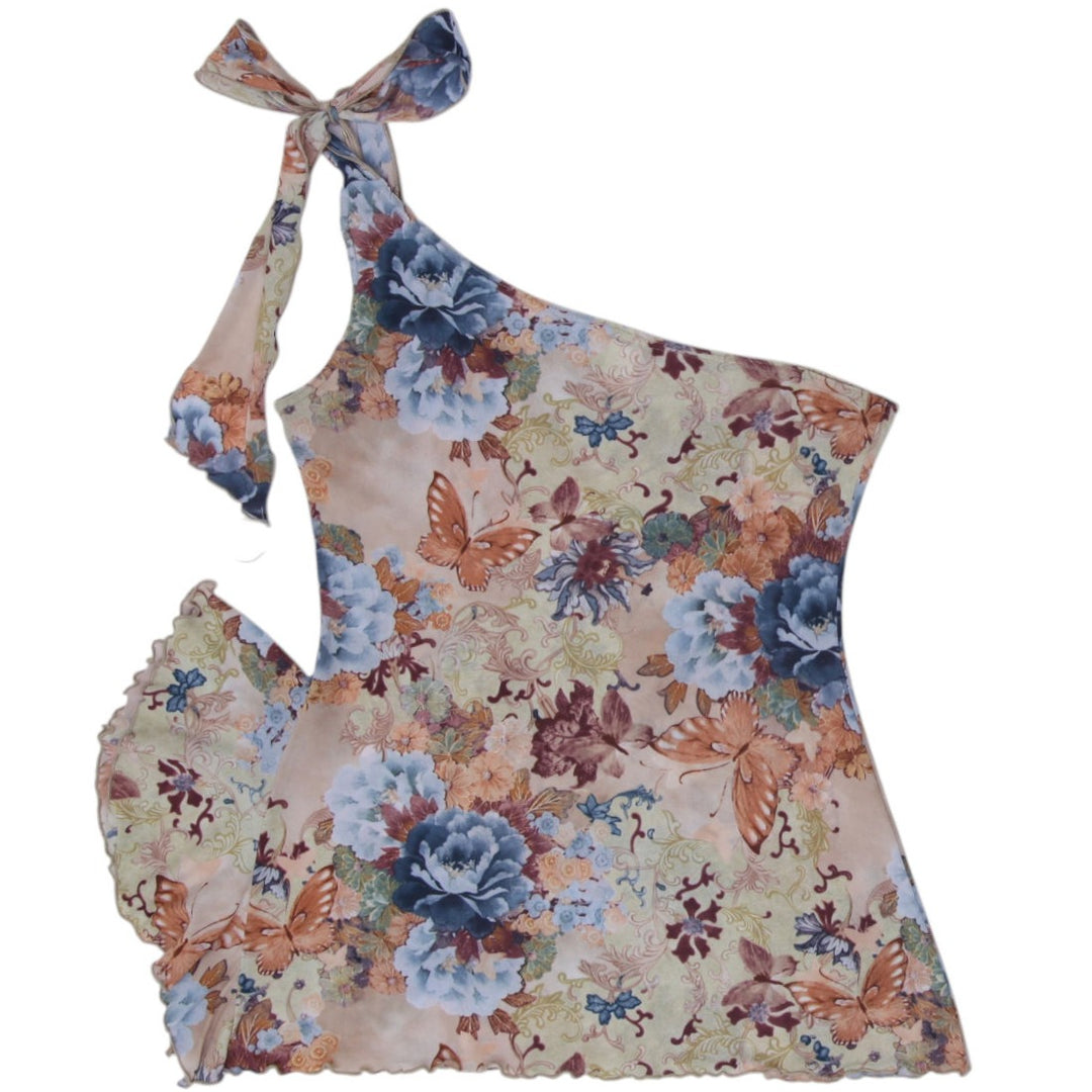 Y2K Ladies Le Chateau Floral One Shoulder Top Size L