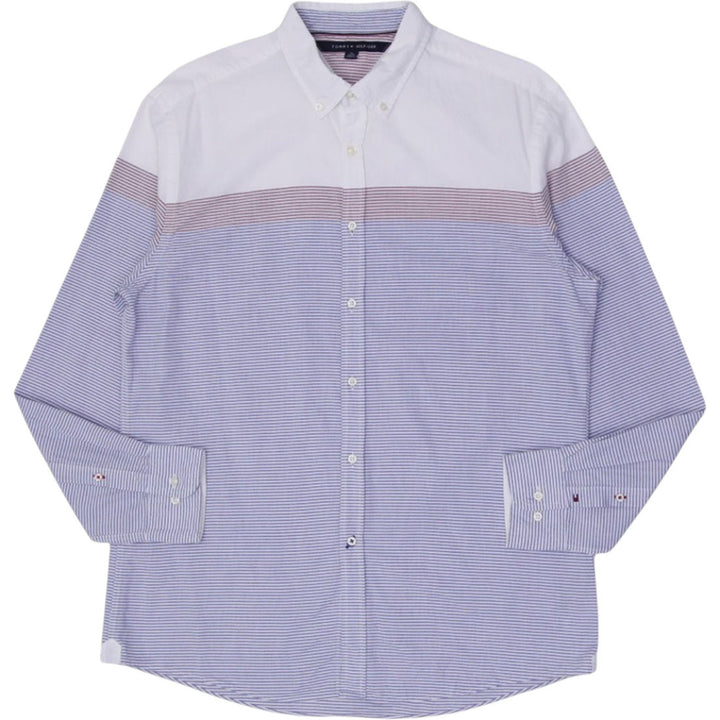 Mens Tommy Hilfiger Button-Up Striped Shirt Blue Cotton Casual