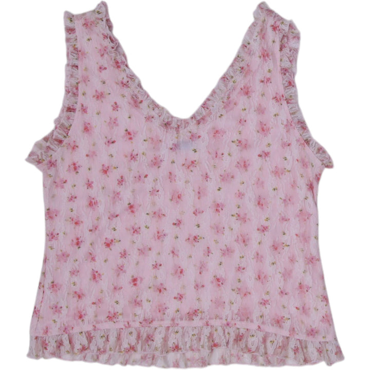 Y2K Ladies Valleygirl Tank Top Pink Floral Lace Sleeveless Size XL
