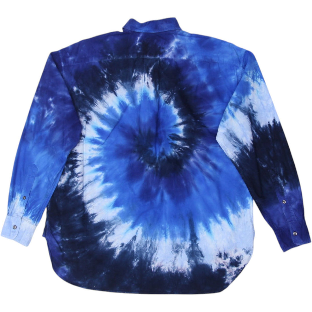 Ladies Polo Ralph Lauren Blue Ocean Tie Dye Collared Button Up Shirt