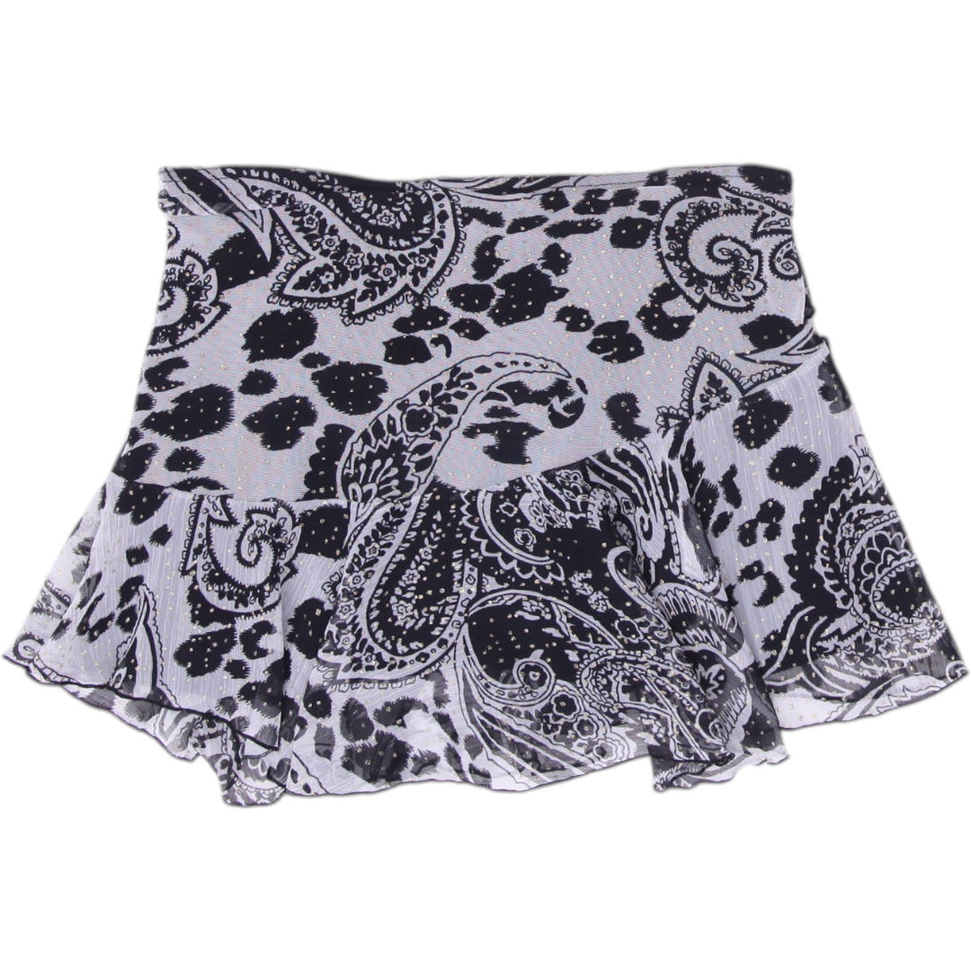 Y2K Ladies Black White Paisley Pattern Mini Skirt Size S | Migration_Skirts - Side View | Fashion Rerun