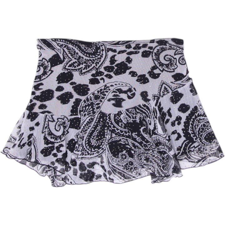 Y2K Ladies Black White Paisley Pattern Mini Skirt Size S | Migration_Skirts - Side View | Fashion Rerun