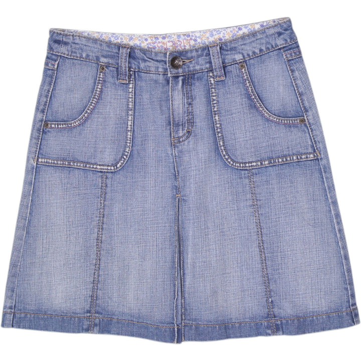 Y2K Ladies Esprit Denim Mini Skirt Floral Inner Trim Wash Patch Pockets A-Line
