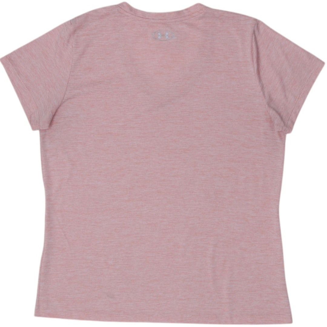Ladies Under Armour HeatGear T-Shirt Peach Short Sleeve Logo Size L