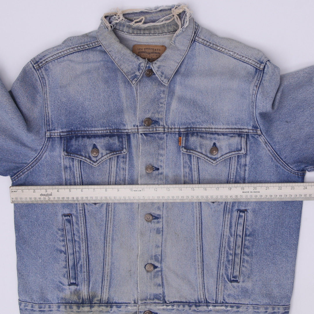 Vintage Levi Strauss Trucker Jacket Washed Blue Distressed Denim Size 48