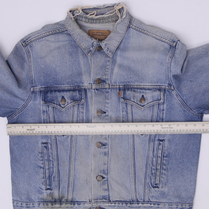 Vintage Levi Strauss Trucker Jacket Washed Blue Distressed Denim Size 48