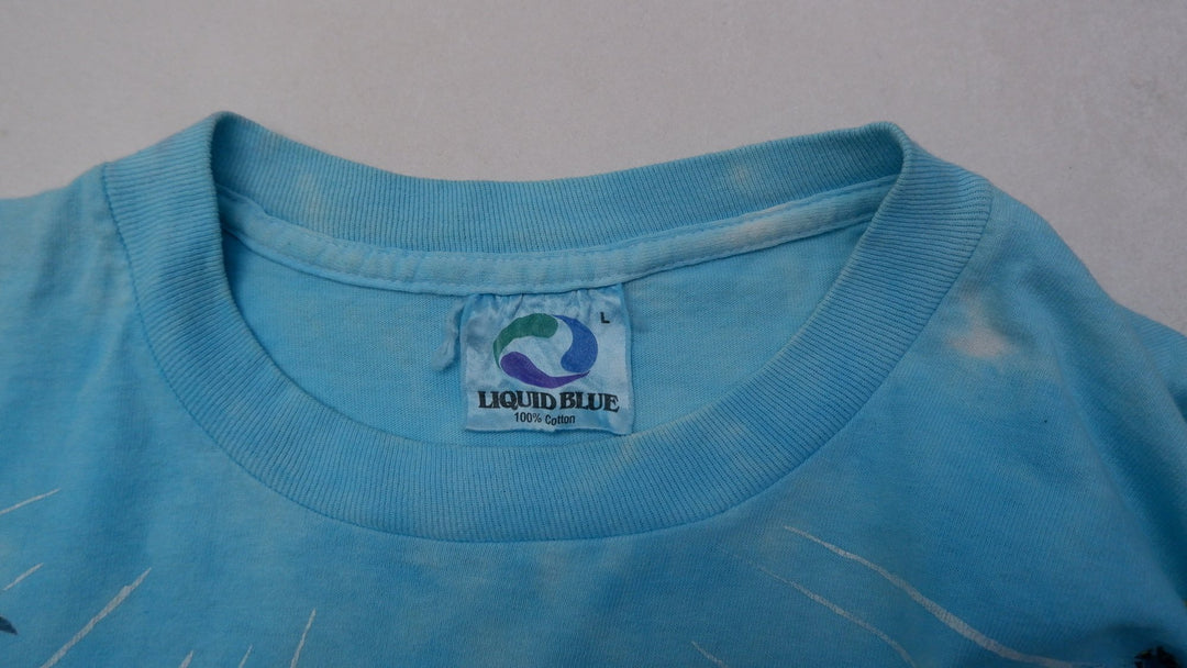 Vintage Mens Liquid Blue Ocean T-Shirt Tie Dye Graphic Dolphins