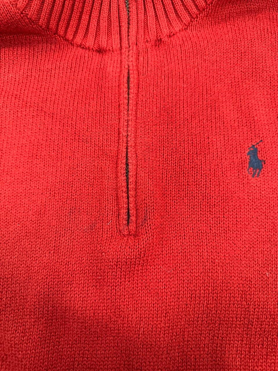 Mens Ralph Lauren Sweater Red 1/4 Zip Embroidered Casual Knitwear