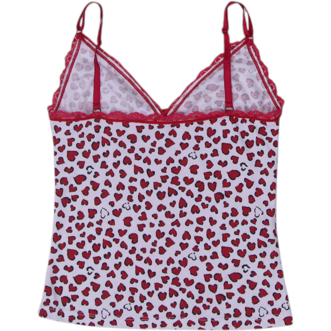 Y2K Ladies Soy Mujer Latina Heart Print Lace-Trim Cami Top Size M
