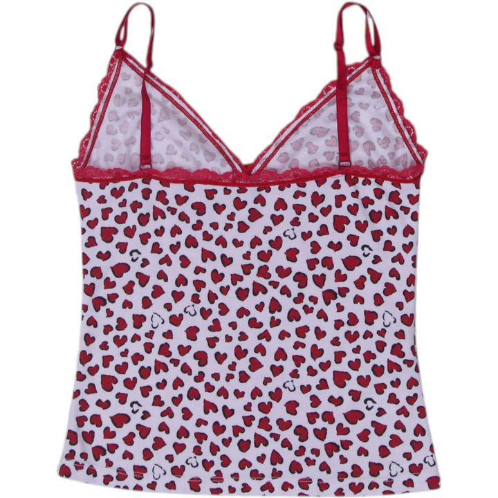 Y2K Ladies Soy Mujer Latina Heart Print Lace-Trim Cami Top Size M