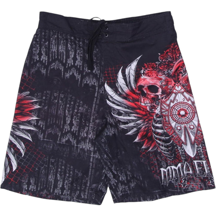 Y2K Mens MMA Elite Black Graphic Skull Board Shorts