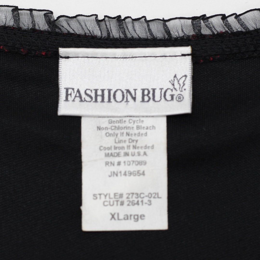 Y2K Ladies Fashion Bug Red & Black Lace Hook & Eye Top Size XL