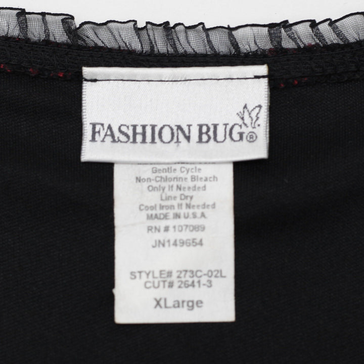 Y2K Ladies Fashion Bug Red & Black Lace Hook & Eye Top Size XL