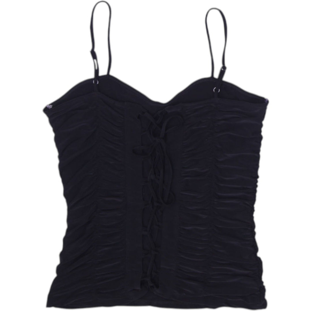 Y2K Ladies Sexso Tank Top Black Ruched Spaghetti Straps Size L