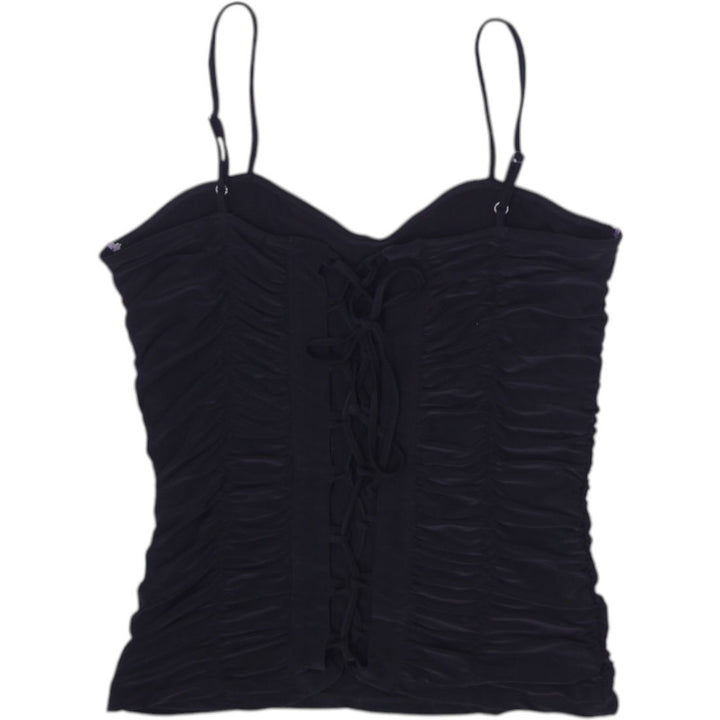 Y2K Ladies Sexso Tank Top Black Ruched Spaghetti Straps Size L