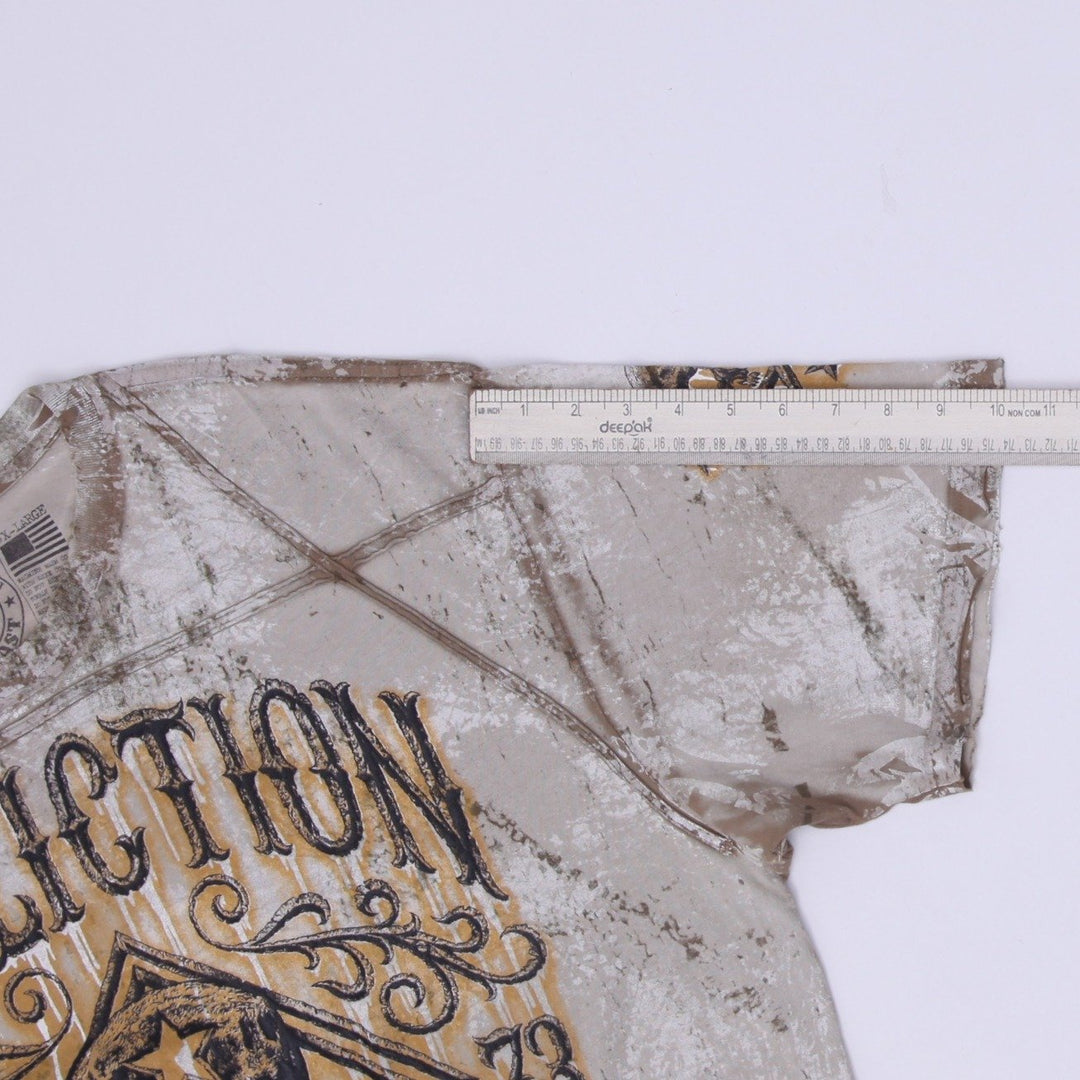 Y2K Mens Affliction Skull Diamond Gold Foil Bleach Wash Shirt Made in USA 3XL