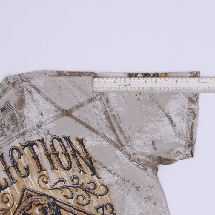 Y2K Mens Affliction Skull Diamond Gold Foil Bleach Wash Shirt Made in USA 3XL