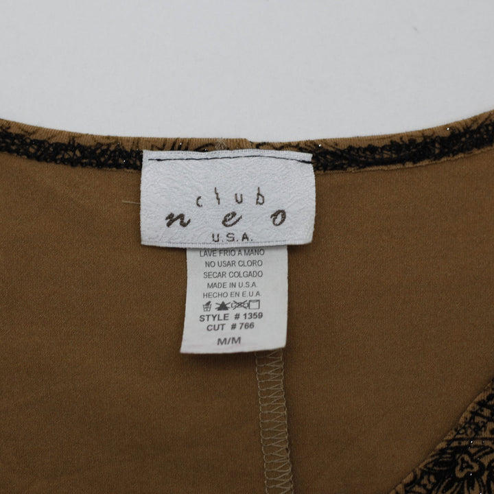 Y2K Ladies Club Neo Tank Top Brown Paisley Pattern Size M