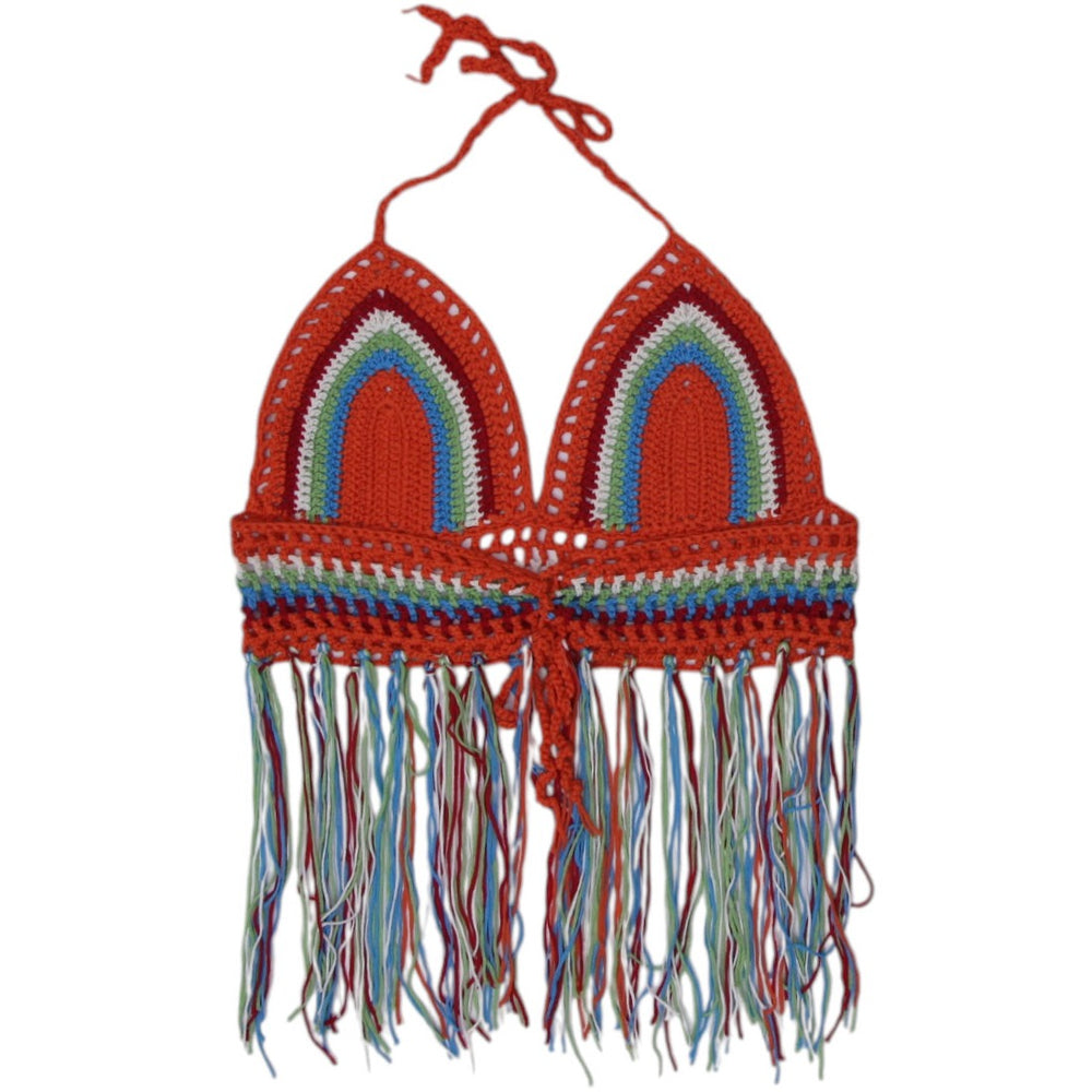 Y2K Ladies Multicolor Fringe Boho Crochet Bikini Top Size XS | Migration_Tops - Side View | Fashion Rerun