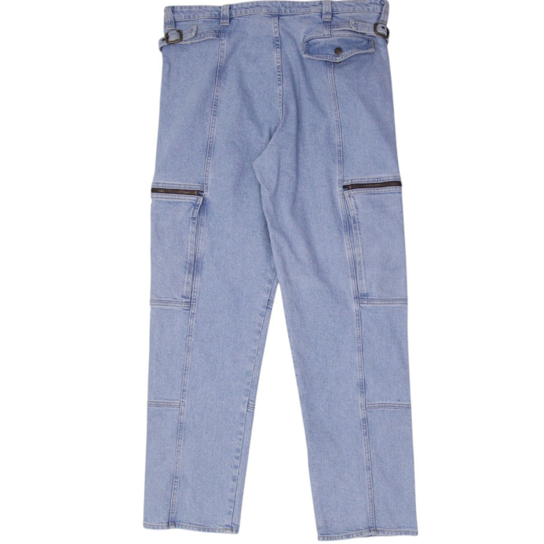 Vintage Mens Guess Cargo Pants Washed Denim Workwear Zipper Pockets | Migration_Jeans UAENAT20 - Side View | Fashion Rerun