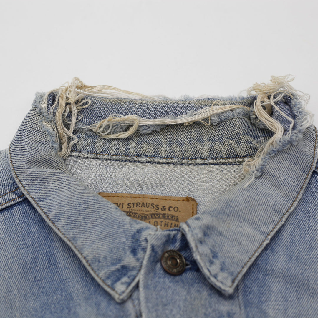Vintage Levi Strauss Trucker Jacket Washed Blue Distressed Denim Size 48