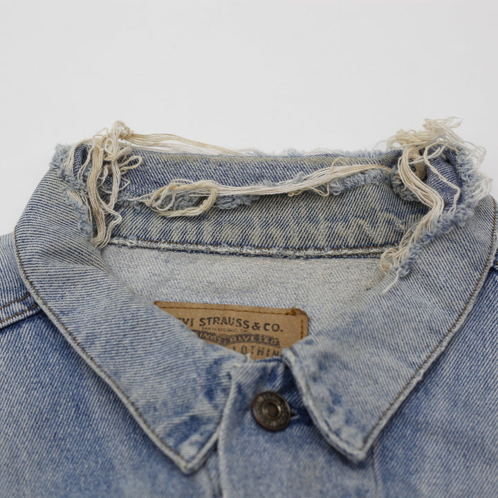 Vintage Levi Strauss Trucker Jacket Washed Blue Distressed Denim Size 48
