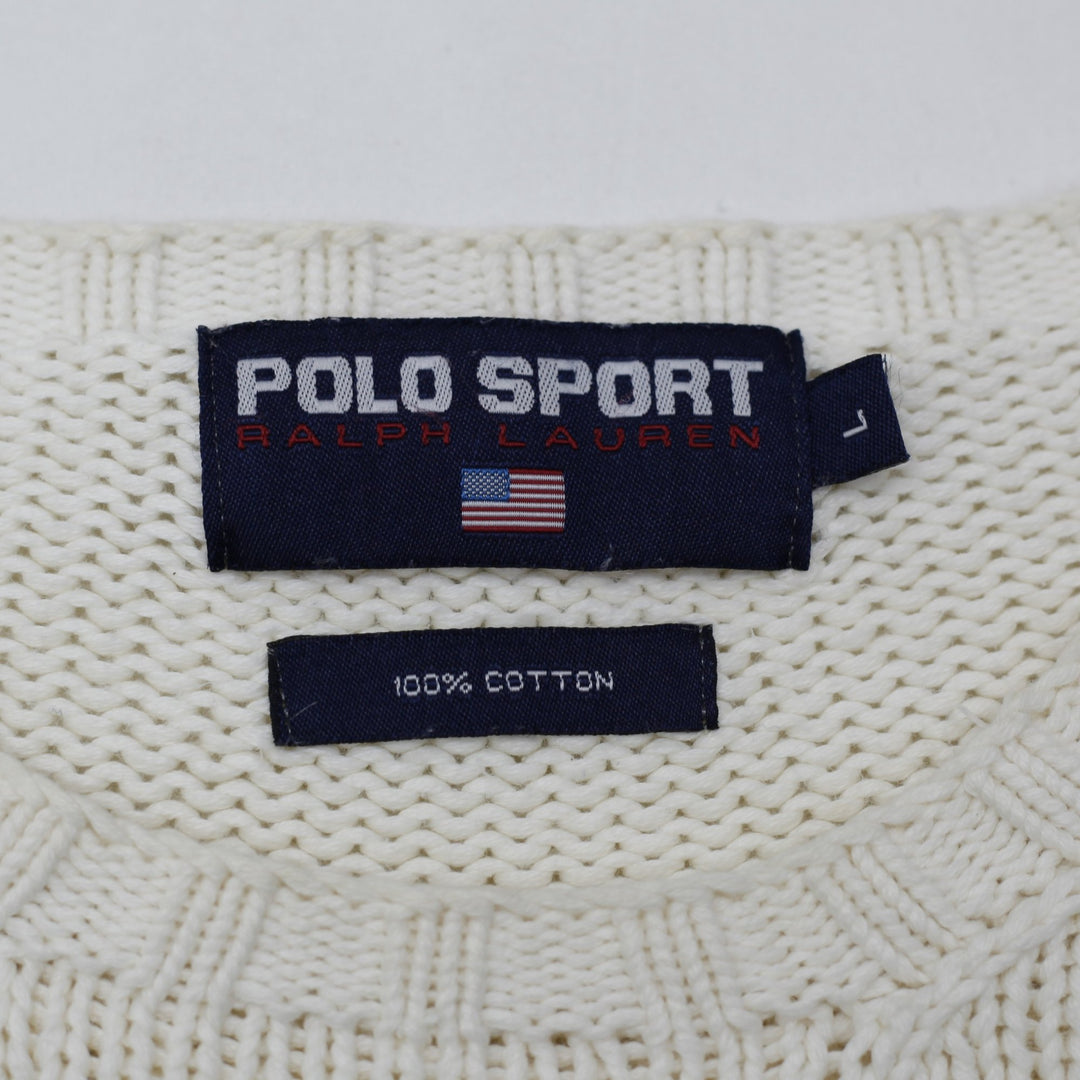 Vintage Polo Sport Ralph Lauren Flag 100 Cotton Crewneck Sweater Cream L | Migration_Jumper & Knitwear RL Col | Fashion Rerun