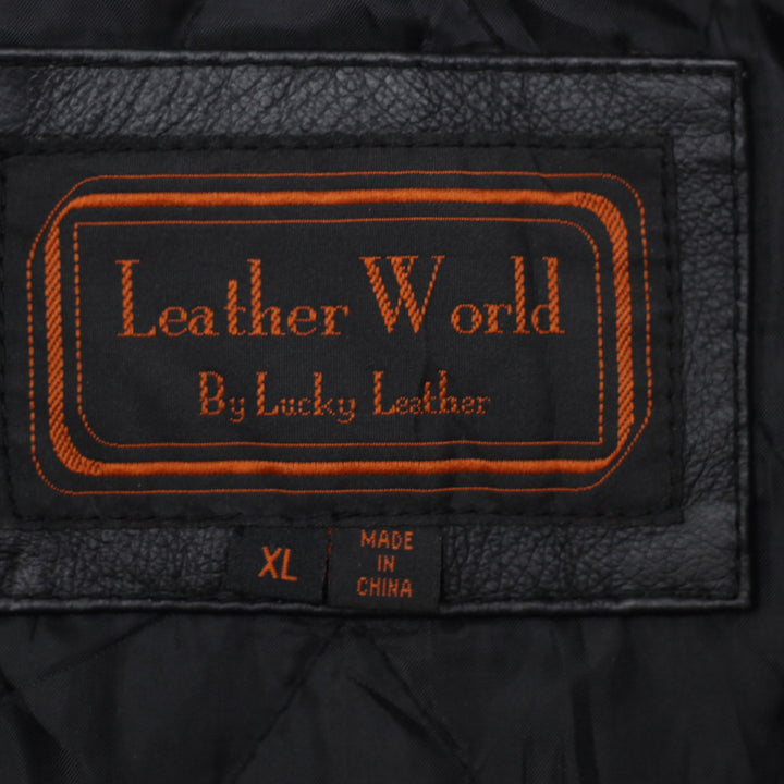 Vintage Leather World Blad Eagle USA Embroidered Full Zip Leather Jacket Black XL - Fashion Rerun Vintage Migration_Jacket